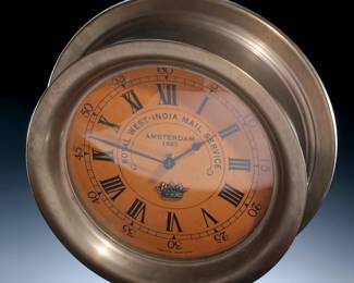 Brass Ship's Bulkhead Clock "Royal West-India Mail Service” Porthole 
