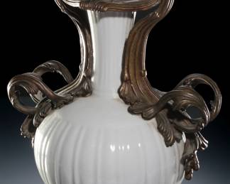 Single Antique Louis XV Chinese Gilt Bronze Ormolu Mounted Porcelain Vase
