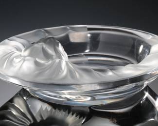 Lalique Crystal “Teté de Lion” Ashtray Art Glass Lions Head Trinket Dish
