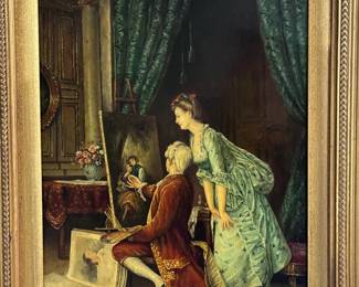 Original Painting H. Henriot The Artist's Studio Art 
