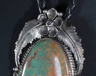 Vintage Navajo Garrison Boyd Silver & Turquoise Bolo Tie Native American Jewelry 
