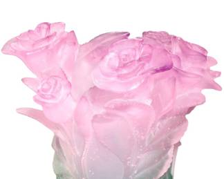 Daum France  Roses Vase 03507 Pate De Verre “Vase Moyen Modele” Crystal Glass 
