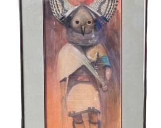 Original Art Jeffrey Lunge Owl Kachina Watercolor Painting Native American 
