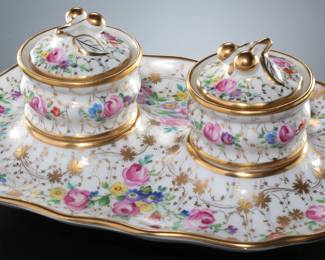 Antique KPM Porcelain Desk Set Inkwell & Pounce Pot  
