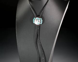 Vintage Zuni Sunface Kachina Bolo Tie Multi Stone Inlay Native American Jewelry Singed 
