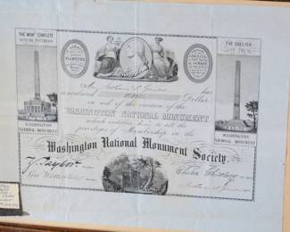 Antique Washington Monument Contribution Certificate Donation Receipt
