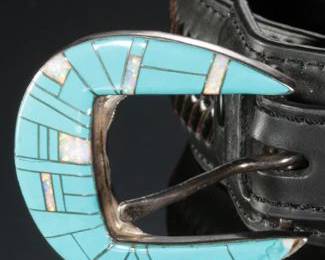 Zuni Turquoise & Opal  Belt & Buckle Ranger Set Native American 
