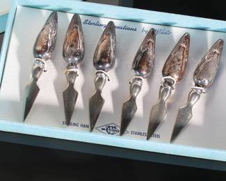 Set of 6 Webster Sterling Silver/ Steel Corn Cob Holders
