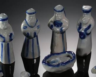13pc David Eldreth Pottery Nativity Set Salt Glaze
