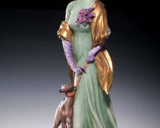AS-IS G. Giuseppe Cappé  Capodimonte Porcelain Figure 1959&nbsp;Woman with Piccolo Levriero dog 
