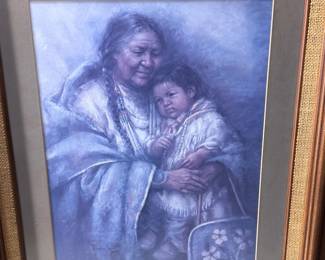 Signed Arlene Hooker Fay Grandmother & Child Framed Art Print Native American 
