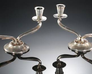 Pair Fisher Sterling Silver Double Candlestick Holder Candle C62
