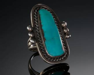 Navajo Turquoise & Silver Ring: SZ: 7.5 Native American Jewelry Signed 
