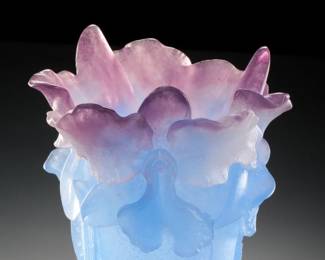 Daum France Crystal Orchid Amethyst Flower Vase Pate De Verre Glass
