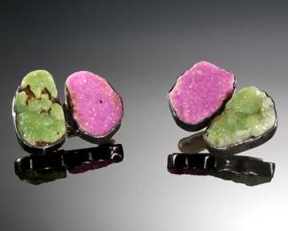 Sterling Silver Cobaltoan Calcite Adamite Clip-on Earrings 
