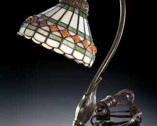 Bronze Slag Glass Table Lamp Frog on Lilly 
