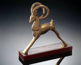 MCM Vintage Bass Desktop Gazelle Antelope Figure Ibex &nbsp;on Wood Base 
