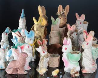 Antique Paper Mache Easter Bunny Rabbit Lot
