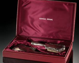 3pc Gorham Sterling Silver #27 Vanity Set in Box, Hairbrush, Comb, Mirror
