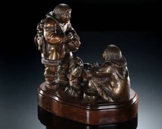 Mary Regat Eskimo Family Bronze Sculpture 
