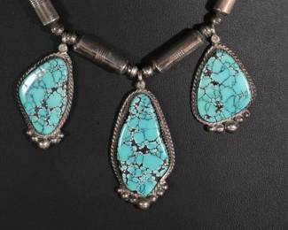 Navajo Apachito Steering Silver & Turquoise Necklace Native American Jewelry 
