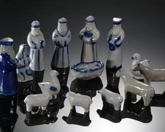 13pc David Eldreth Pottery Nativity Set Salt Glaze

