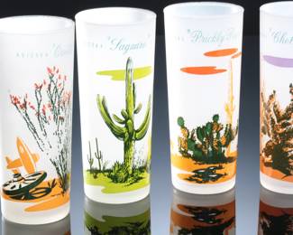 Lot of 6 Vintage Blakely Oil Frosted Glass Cactus Tumblers Glasses 

