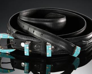 Zuni Turquoise & Opal  Belt & Buckle Ranger Set Native American 
