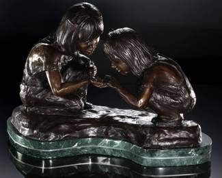 Ken Bjorge Bronze Sculpture Two Girls with Butterly 
