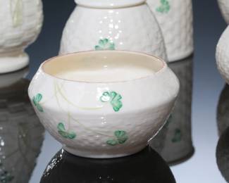 Lot of 7 Vintage Belleek Shamrock Basket Weave Irish China Pieces Basketweave 
