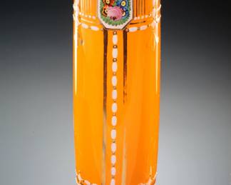 2pc Hand-Painted Cylinder Vase Pair Enameled Floral
