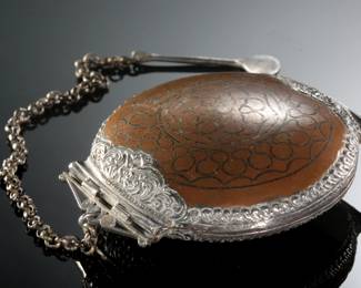 Antique Silver & Copper Hinged Snuff Container/Box/Locket With Spoon
