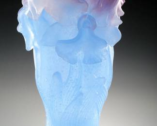 Daum France Crystal Orchid Amethyst Flower Vase Pate De Verre Glass
