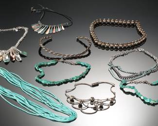 Lot of 9 Costume Jewelry Necklaces Turquoise Sterling Mexican
