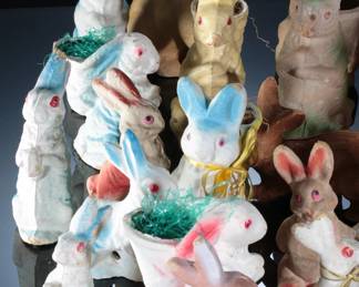 Antique Paper Mache Easter Bunny Rabbit Lot
