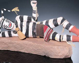 Hopi Leonard Little&nbsp;Clown Kachina on Flagstone Base Koshare Katsina Native American Art "L. Little"
