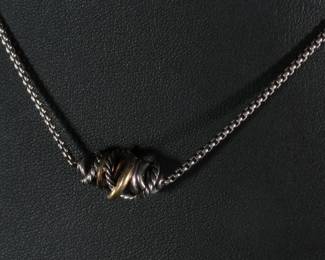 David Yurman 18k Gold & Sterling Silver Necklace Crossover Cable 
