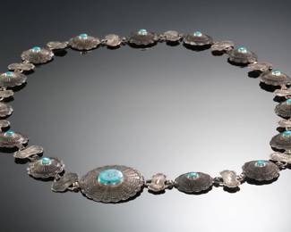 Vintage Navajo Turquoise & Silver Concho Belt Signed Native American 
