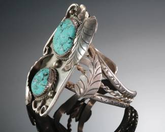 Vintage Navajo Silver & Turquoise Cuff Bracelet Native American Jewelry SZ: 5.75 Signed
