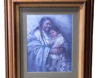 Signed Arlene Hooker Fay Grandmother & Child Framed Art Print Native American 

