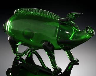 Hand Blown Green Art Glass Pig Decanter Fyllesvin
