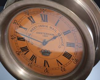 Brass Ship's Bulkhead Clock "Royal West-India Mail Service” Porthole 
