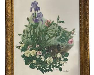 Signed Maryrose Wampler Iris and Old Roses Framed Print
