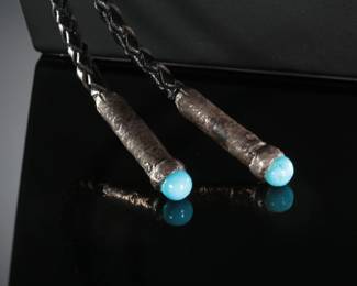 Vintage  Zuni HR Coonsis Tufa Cast Silver & Multistone Inlay Bolo Tie Native American Jewelry Harlan
