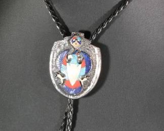 Vintage  Zuni HR Coonsis Tufa Cast Silver & Multistone Inlay Bolo Tie Native American Jewelry Harlan
