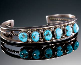 Navajo Sharon Cisco Sterling Silver & turquoise Cuff Bracelet SZ: 6.25 Native American Jewelry 
