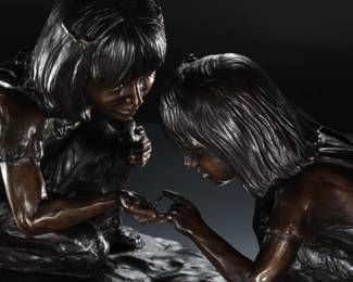 Ken Bjorge Bronze Sculpture Two Girls with Butterly 

