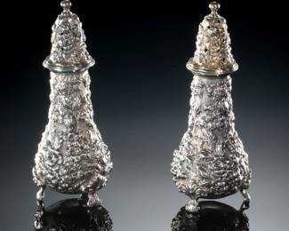Antique Sterling Silver Kirk Stieff Repousse Salt & Pepper Shakers Full Chased-Hand Chased
