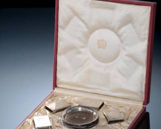 Cartier Sterling Silver Ashtray & Matchbox Set In Original Case
