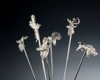 MCM Vintage Gucci Italy Barware Stag Cocktail Skewers Olive Picks & Horn Base Hors d'oeuvre
